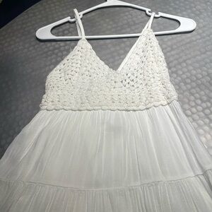 Ivory summer mini dress with crochet bodice